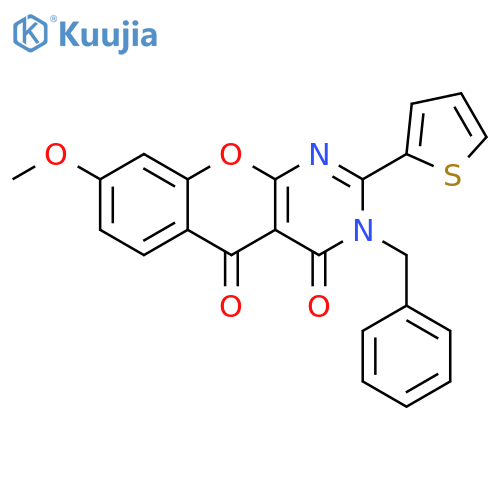 3-benzyl-8-methoxy-2-(thiophen-2-yl)-3H,4H,5H-chromeno2,3-dpyrimidine-4,5-dione structure