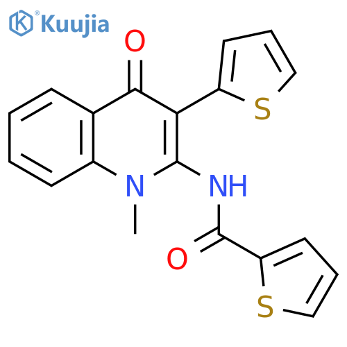 N-1-methyl-4-oxo-3-(thiophen-2-yl)-1,4-dihydroquinolin-2-ylthiophene-2-carboxamide structure