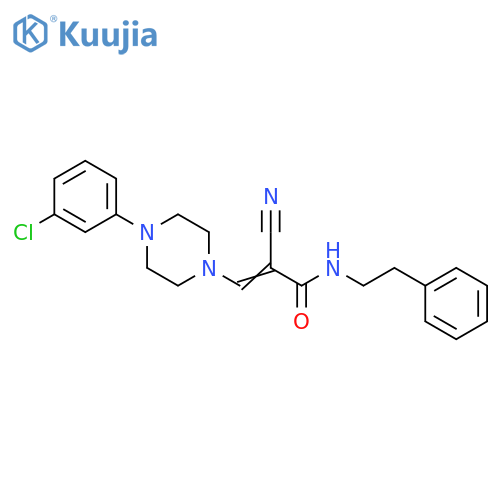 (2E)-3-4-(3-chlorophenyl)piperazin-1-yl-2-cyano-N-(2-phenylethyl)prop-2-enamide structure
