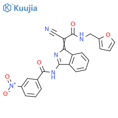 N-(1Z)-1-cyano({(furan-2-yl)methylcarbamoyl})methylidene-1H-isoindol-3-yl-3-nitrobenzamide structure