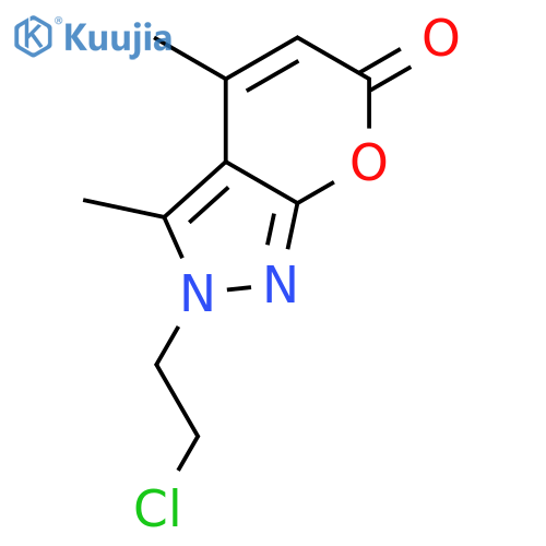 Pyrano[2,3-c]pyrazol-6(2H)-one, 2-(2-chloroethyl)-3,4-dimethyl- structure