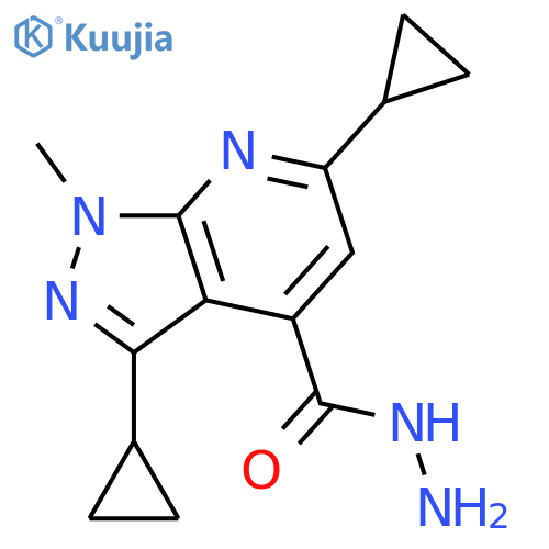 <br>3,6-Dicyclopropyl-1-methyl-1H-pyrazolo[3,4-b]pyridine-4-carboxylic acid hyd razide structure