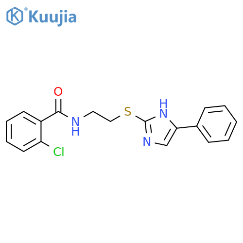 2-chloro-N-{2-(5-phenyl-1H-imidazol-2-yl)sulfanylethyl}benzamide structure