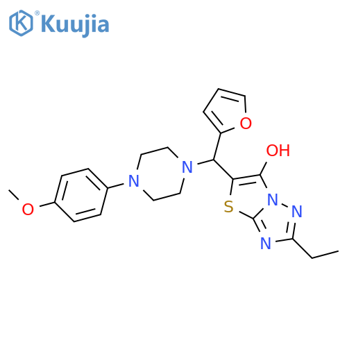 2-ethyl-5-(furan-2-yl)4-(4-methoxyphenyl)piperazin-1-ylmethyl-1,2,4triazolo3,2-b1,3thiazol-6-ol structure