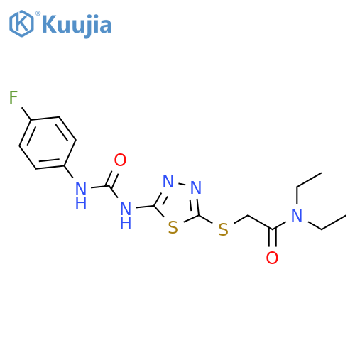 N,N-diethyl-2-(5-{(4-fluorophenyl)carbamoylamino}-1,3,4-thiadiazol-2-yl)sulfanylacetamide structure