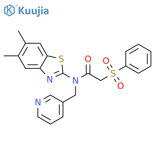 2-(benzenesulfonyl)-N-(5,6-dimethyl-1,3-benzothiazol-2-yl)-N-(pyridin-3-yl)methylacetamide structure