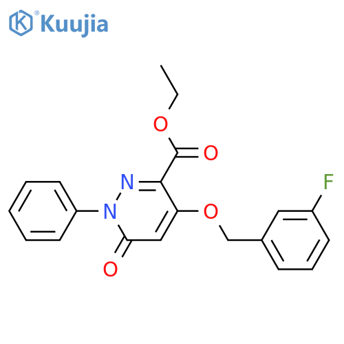 ethyl 4-(3-fluorophenyl)methoxy-6-oxo-1-phenyl-1,6-dihydropyridazine-3-carboxylate structure