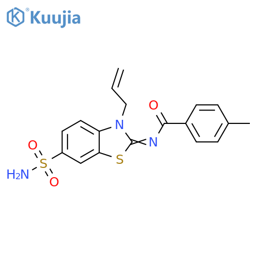 4-methyl-N-(2Z)-3-(prop-2-en-1-yl)-6-sulfamoyl-2,3-dihydro-1,3-benzothiazol-2-ylidenebenzamide structure