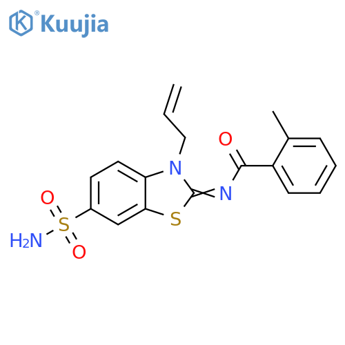 2-methyl-N-(2Z)-3-(prop-2-en-1-yl)-6-sulfamoyl-2,3-dihydro-1,3-benzothiazol-2-ylidenebenzamide structure