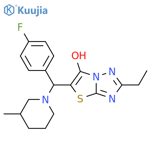 2-ethyl-5-(4-fluorophenyl)(3-methylpiperidin-1-yl)methyl-1,2,4triazolo3,2-b1,3thiazol-6-ol structure