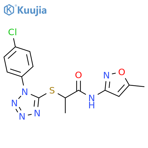 2-{1-(4-chlorophenyl)-1H-1,2,3,4-tetrazol-5-ylsulfanyl}-N-(5-methyl-1,2-oxazol-3-yl)propanamide structure