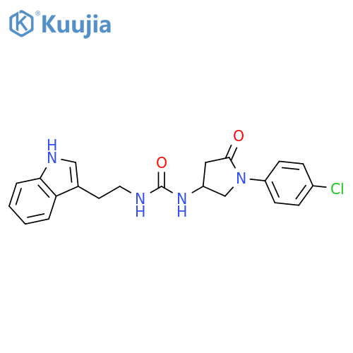 3-1-(4-chlorophenyl)-5-oxopyrrolidin-3-yl-1-2-(1H-indol-3-yl)ethylurea structure
