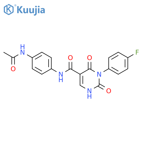 N-(4-acetamidophenyl)-3-(4-fluorophenyl)-2,4-dioxo-1,2,3,4-tetrahydropyrimidine-5-carboxamide structure