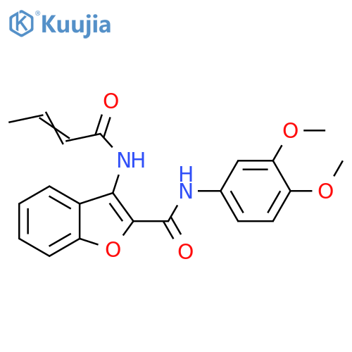 3-(2E)-but-2-enamido-N-(3,4-dimethoxyphenyl)-1-benzofuran-2-carboxamide structure