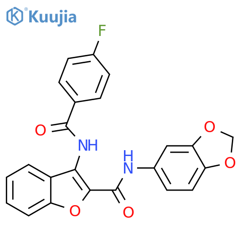 N-(2H-1,3-benzodioxol-5-yl)-3-(4-fluorobenzamido)-1-benzofuran-2-carboxamide structure