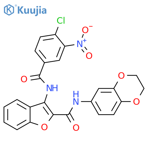 3-(4-chloro-3-nitrobenzamido)-N-(2,3-dihydro-1,4-benzodioxin-6-yl)-1-benzofuran-2-carboxamide structure