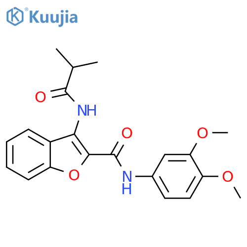 N-(3,4-dimethoxyphenyl)-3-(2-methylpropanamido)-1-benzofuran-2-carboxamide structure