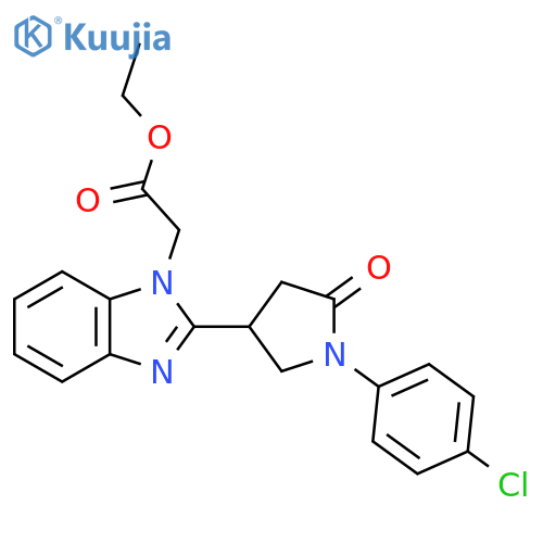 ethyl 2-{2-1-(4-chlorophenyl)-5-oxopyrrolidin-3-yl-1H-1,3-benzodiazol-1-yl}acetate structure