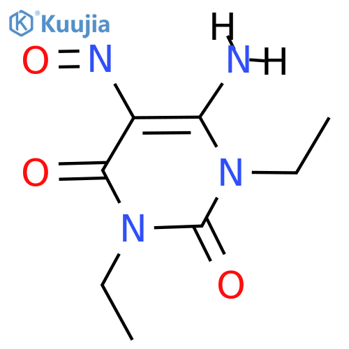 6-amino-1,3-diethyl-5-nitroso-1,2,3,4-tetrahydropyrimidine-2,4-dione structure