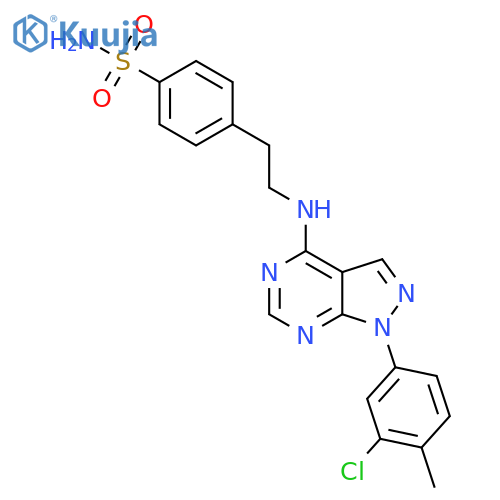 4-(2-{1-(3-chloro-4-methylphenyl)-1H-pyrazolo3,4-dpyrimidin-4-ylamino}ethyl)benzene-1-sulfonamide structure