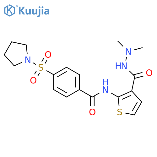 N-3-(N',N'-dimethylhydrazinecarbonyl)thiophen-2-yl-4-(pyrrolidine-1-sulfonyl)benzamide structure