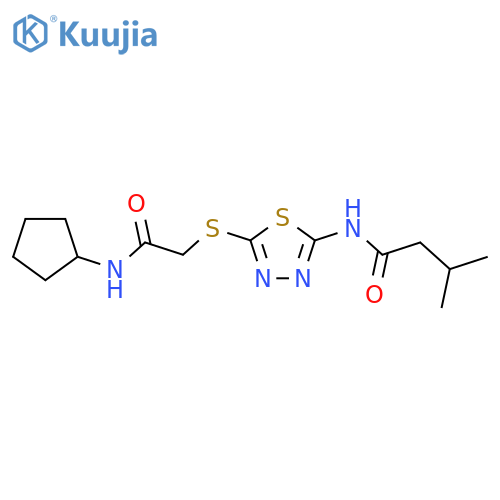 N-(5-{(cyclopentylcarbamoyl)methylsulfanyl}-1,3,4-thiadiazol-2-yl)-3-methylbutanamide structure