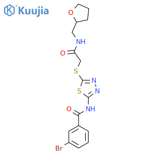 3-bromo-N-{5-({(oxolan-2-yl)methylcarbamoyl}methyl)sulfanyl-1,3,4-thiadiazol-2-yl}benzamide structure