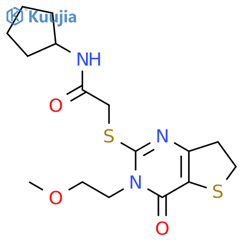 N-cyclopentyl-2-{3-(2-methoxyethyl)-4-oxo-3H,4H,6H,7H-thieno3,2-dpyrimidin-2-ylsulfanyl}acetamide structure