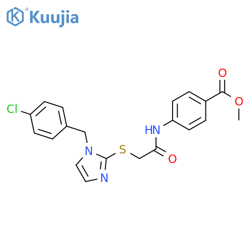 methyl 4-2-({1-(4-chlorophenyl)methyl-1H-imidazol-2-yl}sulfanyl)acetamidobenzoate structure