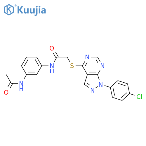 2-{1-(4-chlorophenyl)-1H-pyrazolo3,4-dpyrimidin-4-ylsulfanyl}-N-(3-acetamidophenyl)acetamide structure