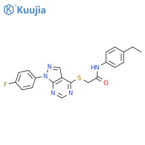 N-(4-ethylphenyl)-2-{1-(4-fluorophenyl)-1H-pyrazolo3,4-dpyrimidin-4-ylsulfanyl}acetamide structure