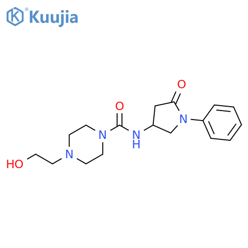 4-(2-hydroxyethyl)-N-(5-oxo-1-phenylpyrrolidin-3-yl)piperazine-1-carboxamide structure