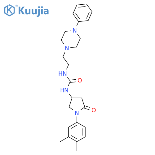 3-1-(3,4-dimethylphenyl)-5-oxopyrrolidin-3-yl-1-2-(4-phenylpiperazin-1-yl)ethylurea structure