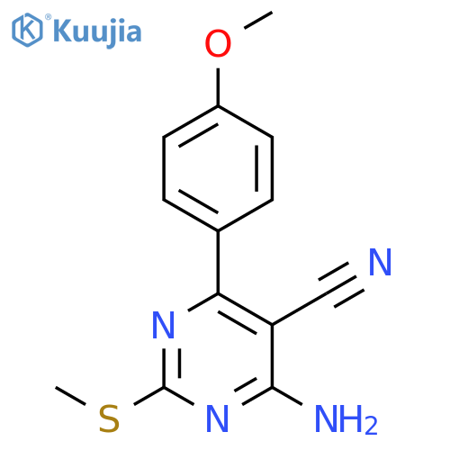 5-Pyrimidinecarbonitrile, 4-amino-6-(4-methoxyphenyl)-2-(methylthio)- structure