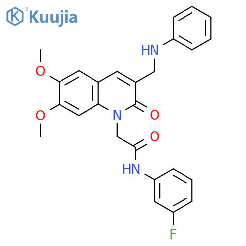 2-{6,7-dimethoxy-2-oxo-3-(phenylamino)methyl-1,2-dihydroquinolin-1-yl}-N-(3-fluorophenyl)acetamide structure