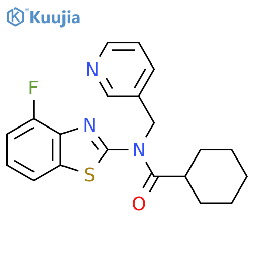 N-(4-fluoro-1,3-benzothiazol-2-yl)-N-(pyridin-3-yl)methylcyclohexanecarboxamide structure