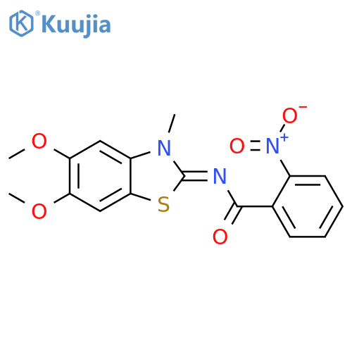 N-(2Z)-5,6-dimethoxy-3-methyl-2,3-dihydro-1,3-benzothiazol-2-ylidene-2-nitrobenzamide structure