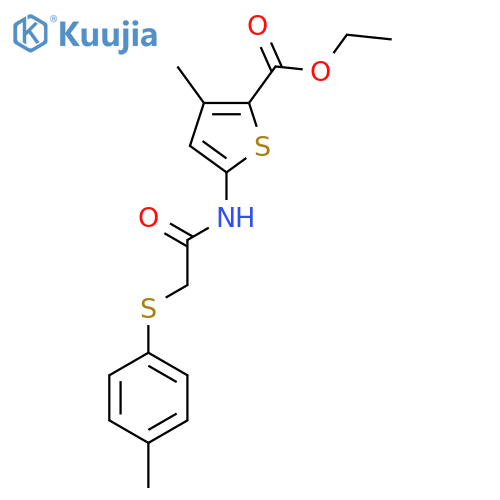 ethyl 3-methyl-5-{2-(4-methylphenyl)sulfanylacetamido}thiophene-2-carboxylate structure