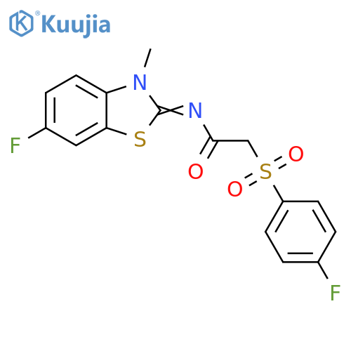 N-(2E)-6-fluoro-3-methyl-2,3-dihydro-1,3-benzothiazol-2-ylidene-2-(4-fluorobenzenesulfonyl)acetamide structure