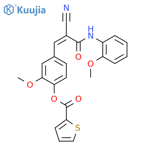 4-{2-Cyano-2-[(2-methoxyphenyl)carbamoyl]eth-1-en-1-yl}-2-methoxyphenyl thiophene-2-carboxylate structure