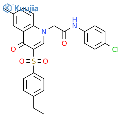 N-(4-chlorophenyl)-2-3-(4-ethylbenzenesulfonyl)-6-methyl-4-oxo-1,4-dihydroquinolin-1-ylacetamide structure