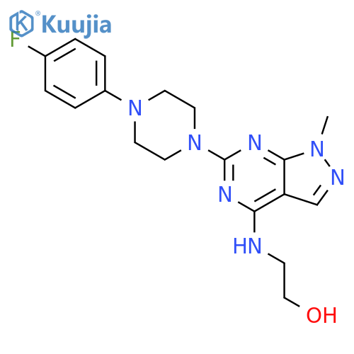 2-({6-4-(4-fluorophenyl)piperazin-1-yl-1-methyl-1H-pyrazolo3,4-dpyrimidin-4-yl}amino)ethan-1-ol structure