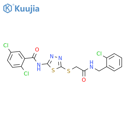 2,5-dichloro-N-{5-({(2-chlorophenyl)methylcarbamoyl}methyl)sulfanyl-1,3,4-thiadiazol-2-yl}benzamide structure