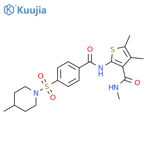 N,4,5-trimethyl-2-{4-(4-methylpiperidin-1-yl)sulfonylbenzamido}thiophene-3-carboxamide structure