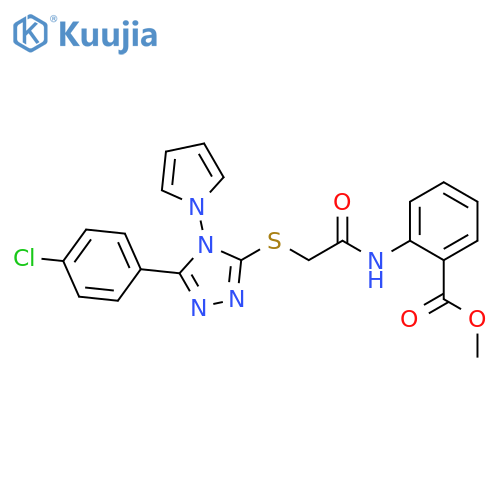 methyl 2-(2-{5-(4-chlorophenyl)-4-(1H-pyrrol-1-yl)-4H-1,2,4-triazol-3-ylsulfanyl}acetamido)benzoate structure
