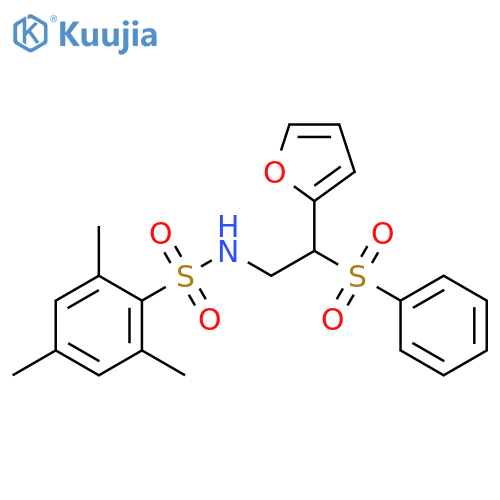 N-2-(benzenesulfonyl)-2-(furan-2-yl)ethyl-2,4,6-trimethylbenzene-1-sulfonamide structure