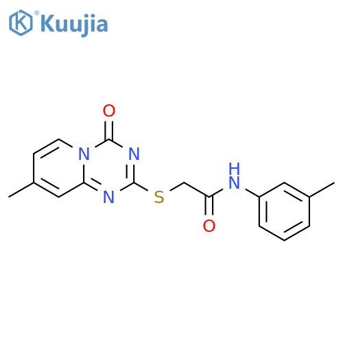 2-({8-methyl-4-oxo-4H-pyrido1,2-a1,3,5triazin-2-yl}sulfanyl)-N-(3-methylphenyl)acetamide structure