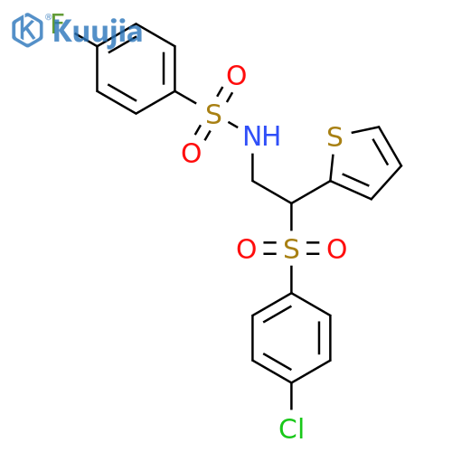 N-2-(4-chlorobenzenesulfonyl)-2-(thiophen-2-yl)ethyl-4-fluorobenzene-1-sulfonamide structure