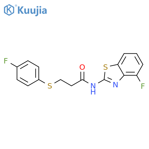 N-(4-fluoro-1,3-benzothiazol-2-yl)-3-(4-fluorophenyl)sulfanylpropanamide structure