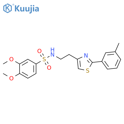 3,4-dimethoxy-N-{2-2-(3-methylphenyl)-1,3-thiazol-4-ylethyl}benzene-1-sulfonamide structure